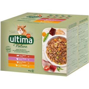 38  10 gratis! 48 x 85 g Ultima Kattenvoer -  vleesvariatie (rund, kalkoen, kip, gevogelte)