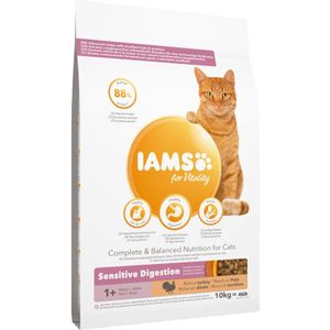 10kg Sensitive Digestion Adult & Senior Kalkoen IAMS for Vitality Kattenvoer