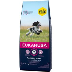 15 3kg gratis! 18kg Growing Puppy Medium Breed Eukanuba Hondenvoer