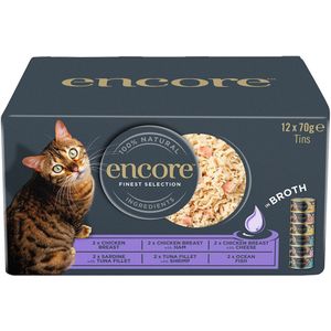 12x70g Encore blikje in bouillon Fijnste Selectie Multipack nat kattenvoer