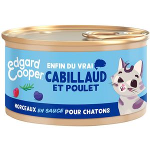 85g Edgard & Cooper Kitten Brokken in graanvrije sauce kabeljauw, kip - Kattenvoer