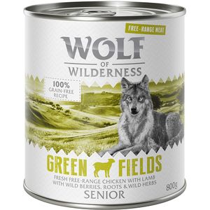 12x800g Senior Green Fields Scharrellam & Scharrelkip Wolf of Wilderness Hondenvoer nat