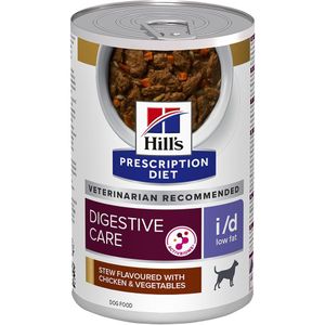 10  2 Gratis! Hill's Prescription Diet dog can stews (ragouts) - i/d Digestive Care Low Fat Stoofpotje met Kip Hondenvoer