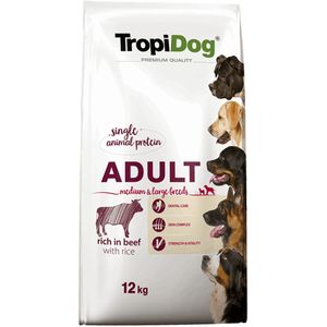 12kg Tropidog Premium Adult Medium & Large Rund & Rijst hondenvoer droog