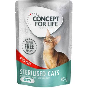 Concept for Life graanvrij 12 x 85 g Kattenvoer voor een probeer prijs! - Sterilised Cats Rund in Saus
