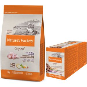 7kg Graanvrij Sterilized Kalkoen  12x70g Original Paté Nature's Variety Kattenvoer