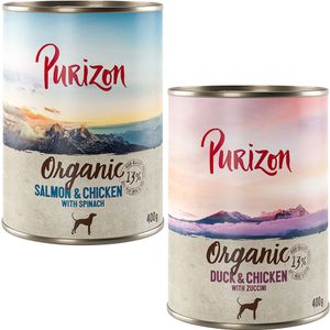 10  2 gratis! Purizon Adult 12 x 400 / 800 g  - Organic Mixpakket: 6 x Eend met Kip, 6 x Zalm met Kip (12 x 400 g)