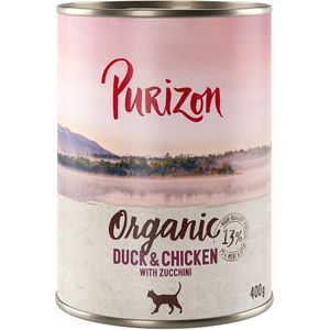 10  2 gratis! 12 x 200 g/ 400 g Purizon Adult - Organic Eend en kip met courgette (12 x 400 g)