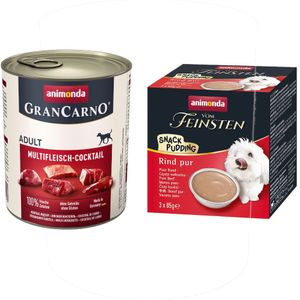 animonda GranCarno 24 x 800g  animonda Pudding gratis! - Multivlees-cocktail (24 x 800 g)  Snack Pudding Rund Puur (3 x 85 g)