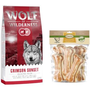 12 kg Wolf of Wilderness Droogvoer  750 g Lukullus Kauwbotten gratis! - Crimson Sunset - Lam & Geit  Kip Kauwbotten 15cm