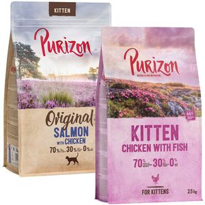 Gemengd Voordeelpakket Purizon 3 x 2,5 kg voor een probeer prijs! - Kitten Mix: Zalm met Kip, 2 x Kip & Vis