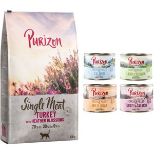 6,5 kg Purizon droogvoer  6 x 200 g Purizon natvoer mix gratis - Single Meat Kalkoen met Heidebloesem