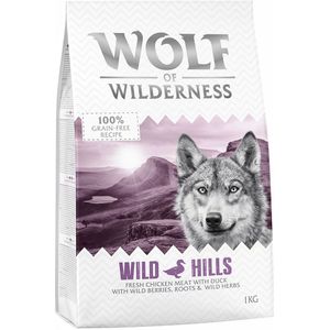 Speciale prijs: 2 x 1 kg Wolf of Wilderness Graanvrij Droogvoer voor Honden - Wild Hills - Eend