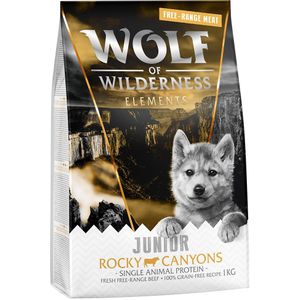 Speciale prijs: 2 x 1 kg Wolf of Wilderness Graanvrij Droogvoer voor Honden - Junior Rocky Canyons - Scharrelrund