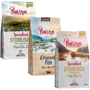 Gemengd Voordeelpakket Purizon 3 x 2,5 kg voor een probeer prijs! - Sterilised Mix: Kip & Vis, Kalkoen & Kip, Vis