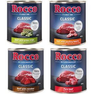Voordeelpakket Rocco Classic 24 x 800 g Hondenvoer - Mix: Puur Rund, Groene Pens, Gevogeltehart & Kip