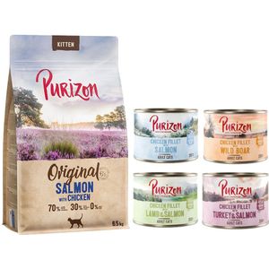 6,5 kg Purizon droogvoer  6 x 200 g Purizon natvoer mix gratis - Kitten Zalm met Kip (6,5 kg)