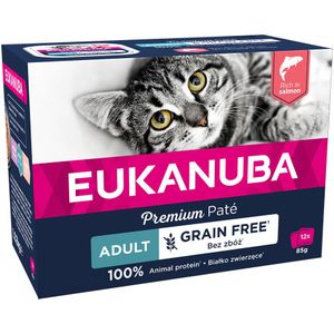 Voordeelverpakking: 48x85g Eukanuba Grain Free Adult Zalm Nat Kattenvoer