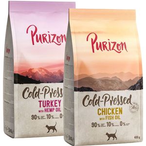2 x 400 g Purizon Kattenvoer voor een probeerprijs! - Mix Coldpressed: Kalkoen met Hennepolie (400g)  Kip met Visolie (400 g)