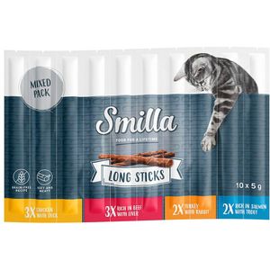 Smilla Long Sticks 10 x 5 g extra voordelig! - Mixpakket 1  (Kip & eend, kalkoen & konijn, zalm & forel, rund & lever)