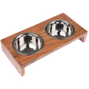 Modern Living Houten Voerbakhouder Nellore - 2 x 850 ml, Ø 16,5 cm