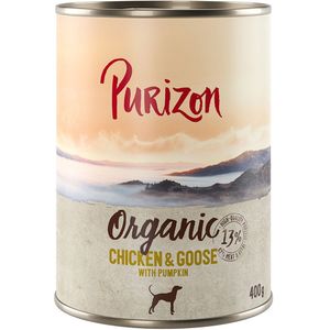 10  2 gratis! Purizon Adult 12 x 400 / 800 g  - Organic Kip en gans met pompoen (12 x 400 g)