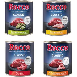 Voordeelpakket Rocco Classic 24 x 800 g Hondenvoer - Mix: Puur Rund, Groene Pens, Gevogeltehart & Kip