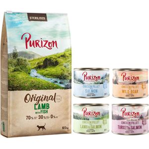 6,5 kg Purizon droogvoer  6 x 200 g Purizon natvoer mix gratis - Sterilised Adult Lam met Vis