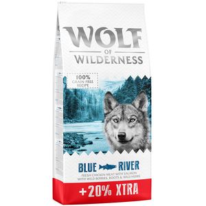 12  2,4 kg gratis! 14,4kg Blue River Zalm Wolf of Wilderness Hondenvoer