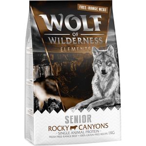 Speciale prijs: 2 x 1 kg Wolf of Wilderness Graanvrij Droogvoer voor Honden - Senior Rocky Canyons - Scharrelrund