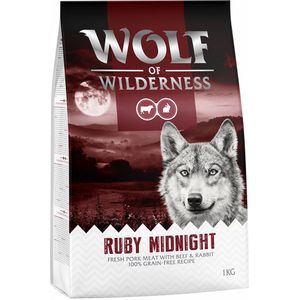 Speciale prijs: 2 x 1 kg Wolf of Wilderness Graanvrij Droogvoer voor Honden - Ruby Midnight - Rundvlees & Konijn
