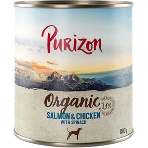 Voordeelpakket Purizon Organic 24 x 800 g - Zalm en kip met spinazie