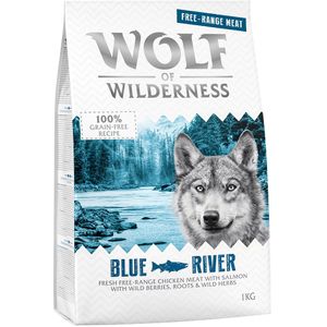 1kg Wolf of Wilderness Adult Blue River Scharrelkip & Zalm Hondenvoer droog