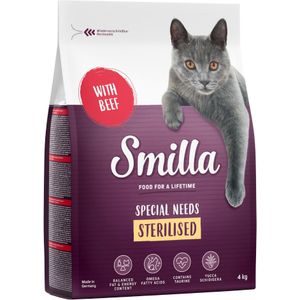 3  1 kg gratis! Smilla Adult Kattenvoer - Adult Sterilised met Rund (4 kg)