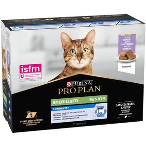Purina Pro Plan Sterilised Senior Longevis 10 x 85 g Kalkoen Kattenvoer