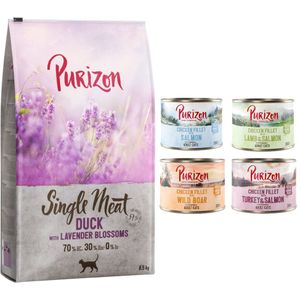 6,5 kg Purizon droogvoer  6 x 200 g Purizon natvoer mix gratis - Single Meat Eend met Lavendelbloesem