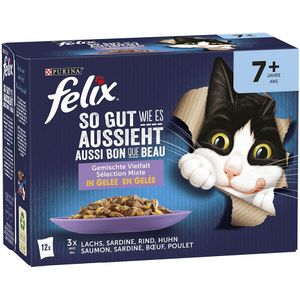 12x85g Senior Mix Selectie in Gelei Felix Elke Dag Feest Kattenvoer