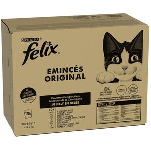 Jumbo verpakking: 120x85g Felix Classic Pouches Rund en Kip nat kattenvoer