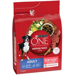 2,5kg Purina One Medium/Maxi Adult Rund & Rijst hondenvoer droog