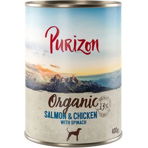 Voordeelpakket: Purizon Organic 24 x 400 g - Zalm en kip met spinazie