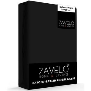 Zavelo Hoeslaken Katoen Satijn Zwart - Lits-jumeaux (180x200 cm) - Soepel & Zijdezacht - 100% Katoensatijn