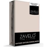 Zavelo Hoeslaken Katoen Satijn Taupe - 1-persoons (90x200 cm) - Soepel & Zijdezacht - 100% Katoensatijn