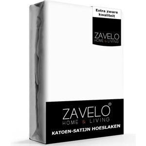 Zavelo Hoeslaken Katoen Satijn Wit - Lits-jumeaux (200x220 cm) - Soepel & Zijdezacht - 100% Katoensatijn