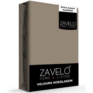 Zavelo Hoeslaken Velours Taupe - Fluweel Zacht - 30 cm Hoekhoogte - Rondom Elastiek - Velvet -2-persoons (140/150x200/220 cm)