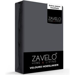 Zavelo Hoeslaken Velours Antraciet - Fluweel Zacht - 30 cm Hoekhoogte - Rondom Elastiek - Velvet -Lits-jumeaux (160/180x200/220 cm)