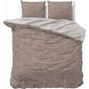 Sleeptime Flanel Twin Washed Cotton Dekbedovertrek - Eenpersoons - 140 x 200/220 + 1 kussensloop 60x70 - Taupe