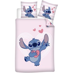 Disney Lilo & Stitch Dekbedovertre - Hearts - Eenpersoons - 140 X 200 + 65 X 65 cm - Katoen