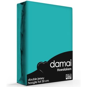 Damai - Hoeslaken (tot 25 cm) - Double Jersey - 160 x 200/210/220 - 180 x 200/210 cm - Turquoise