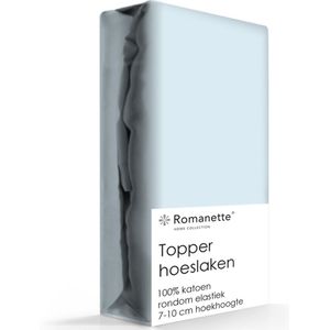 Topper Hoeslaken Katoen Romanette Blauw-180 x 200 cm