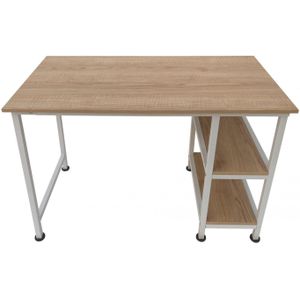 Bureau computer tafel - met opbergplanken - wit metaal bruin hout - 110 cm breed
